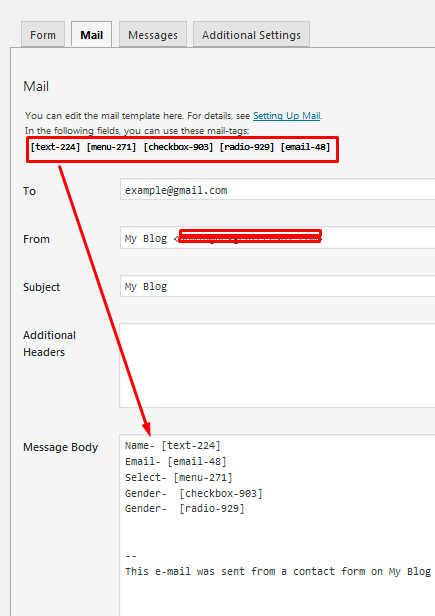 contact form 7 message body