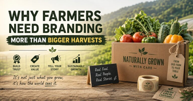 Farm produce displayed as a branded agricultural product