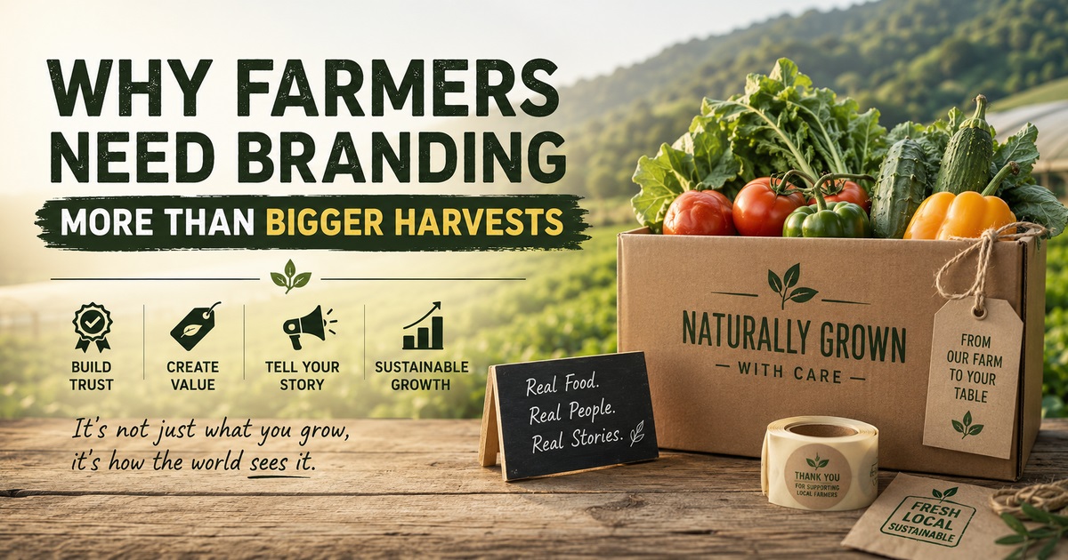 Farm produce displayed as a branded agricultural product